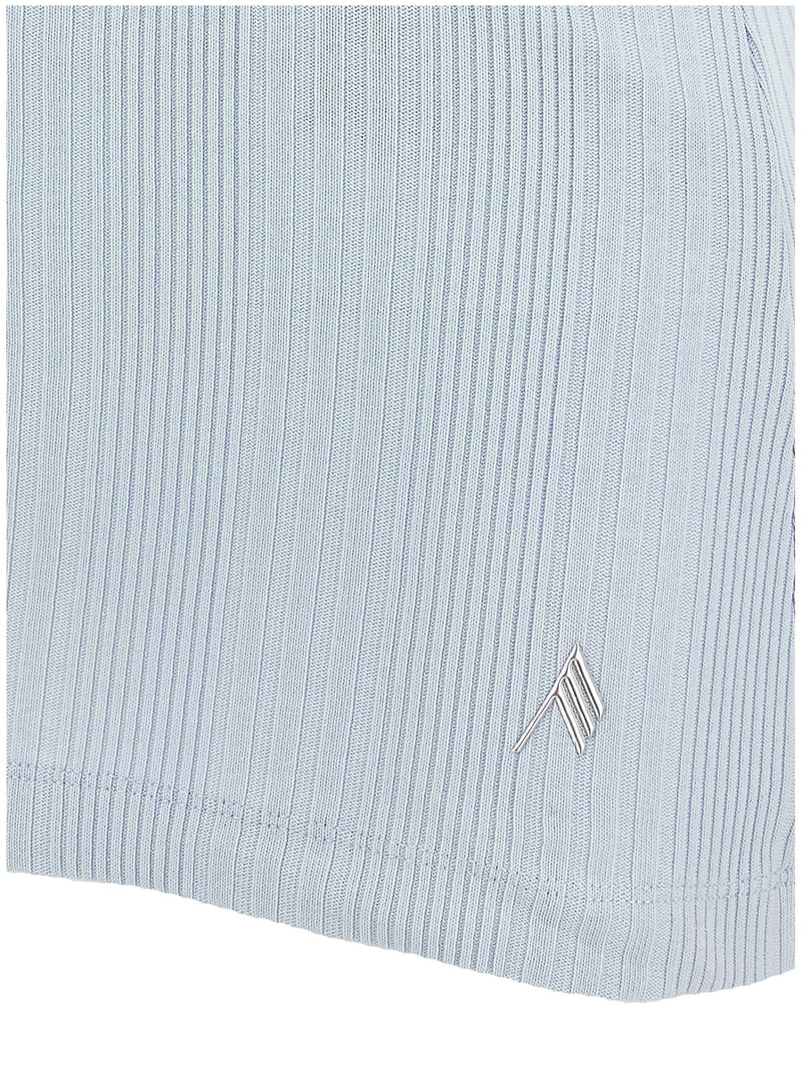 The Attico Logo Ribbed Top For Women Light Blue Cotton Knit Front Logo Overlapping Tank Adjustable Straps