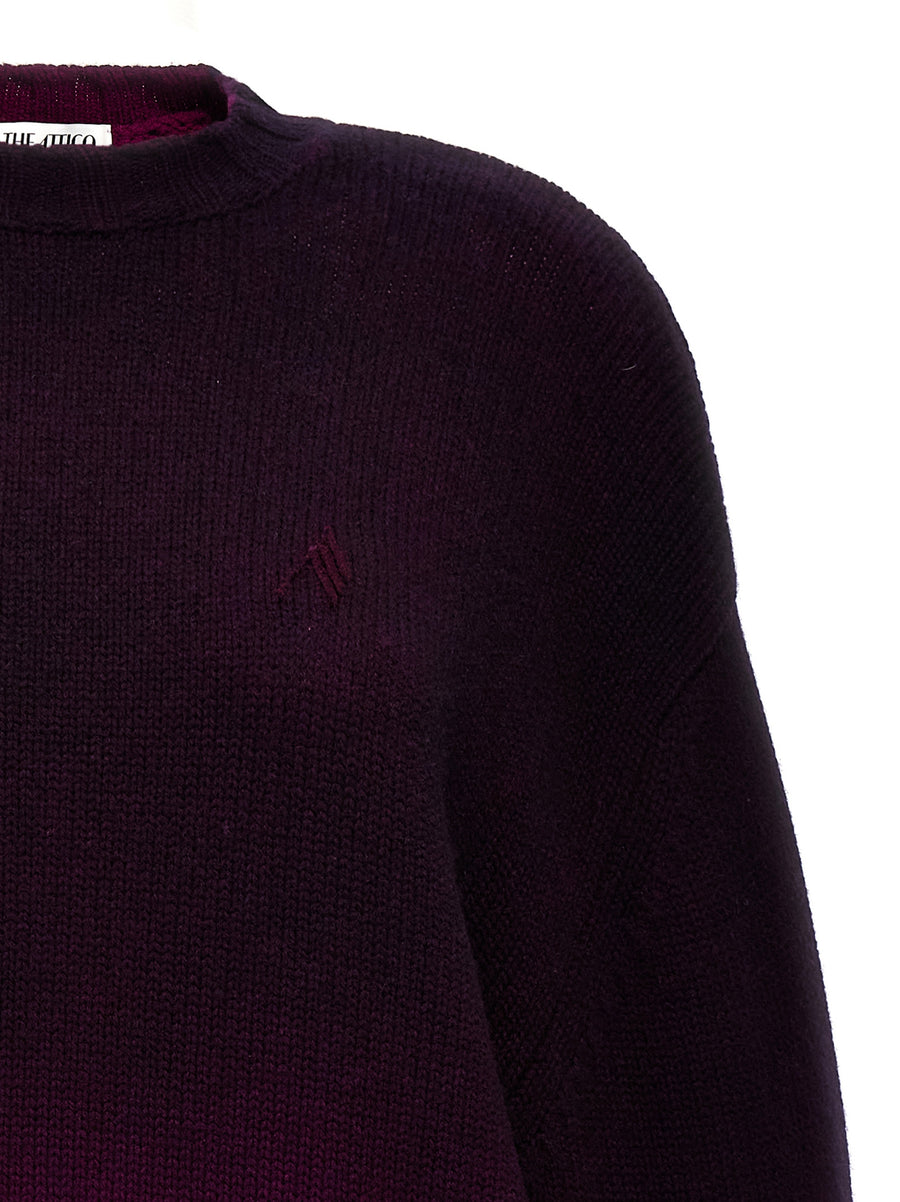 The Attico Oversized Knit Dress For Women Luxurious Wool Cashmere Blend Front Logo Embroidery Purple