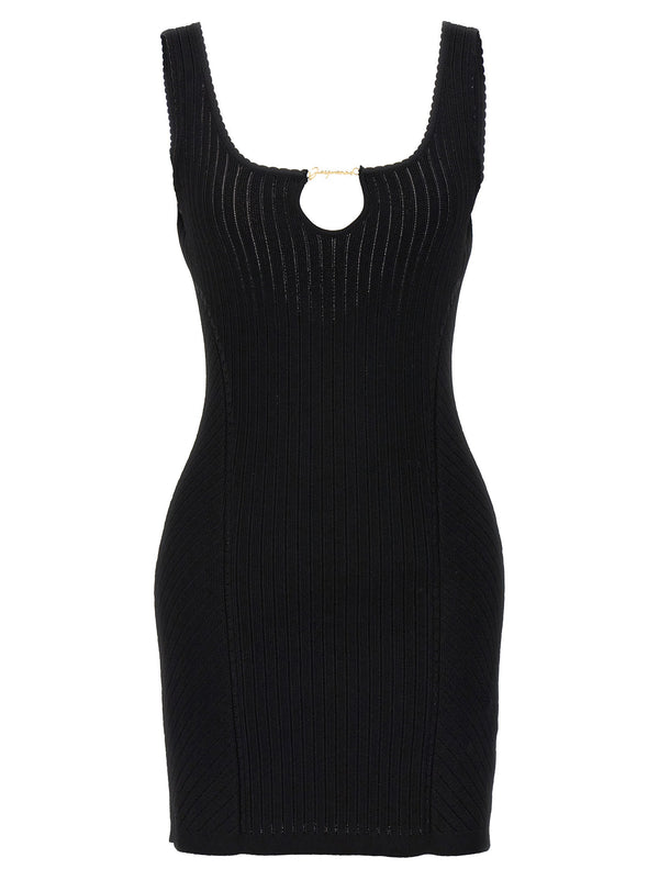 Jacquemus La Mini Robe Sierra Dress Black Ribbed Viscose Blend