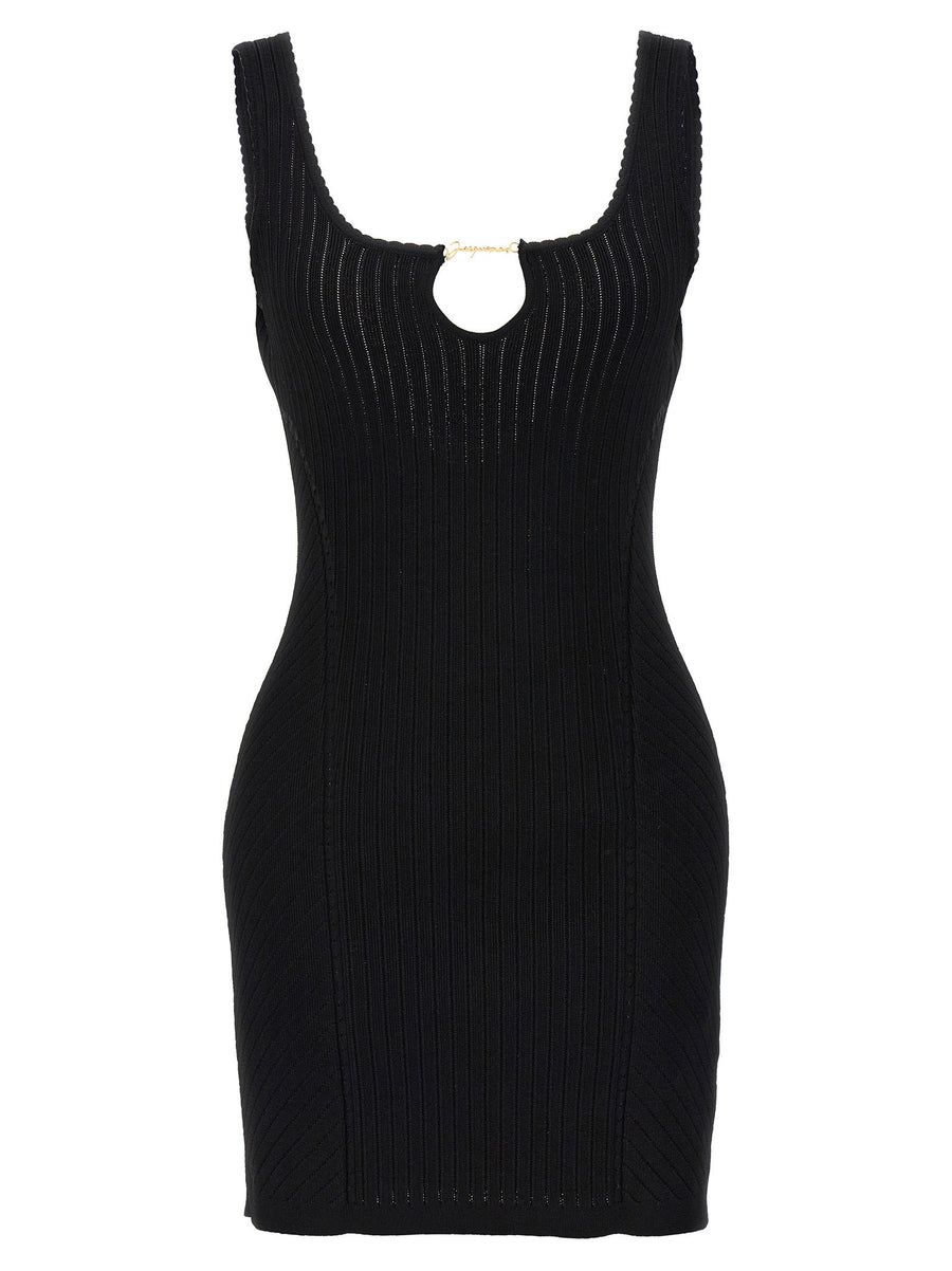 Jacquemus La Mini Robe Sierra Dress Black Ribbed Viscose Blend