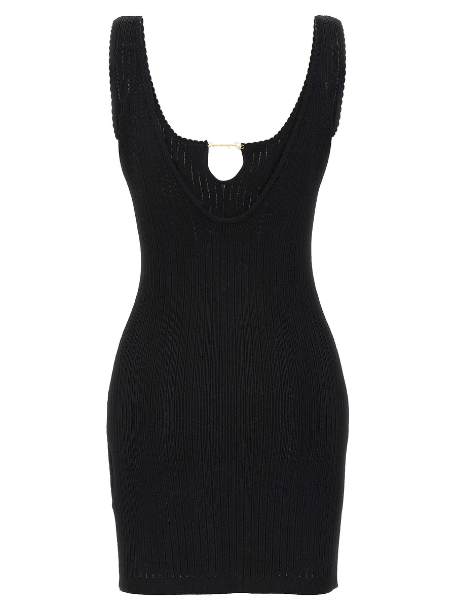 Jacquemus La Mini Robe Sierra Dress Black Ribbed Viscose Blend