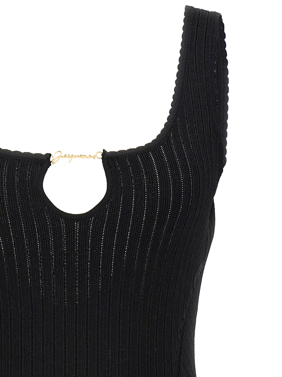 Jacquemus La Mini Robe Sierra Dress Black Ribbed Viscose Blend