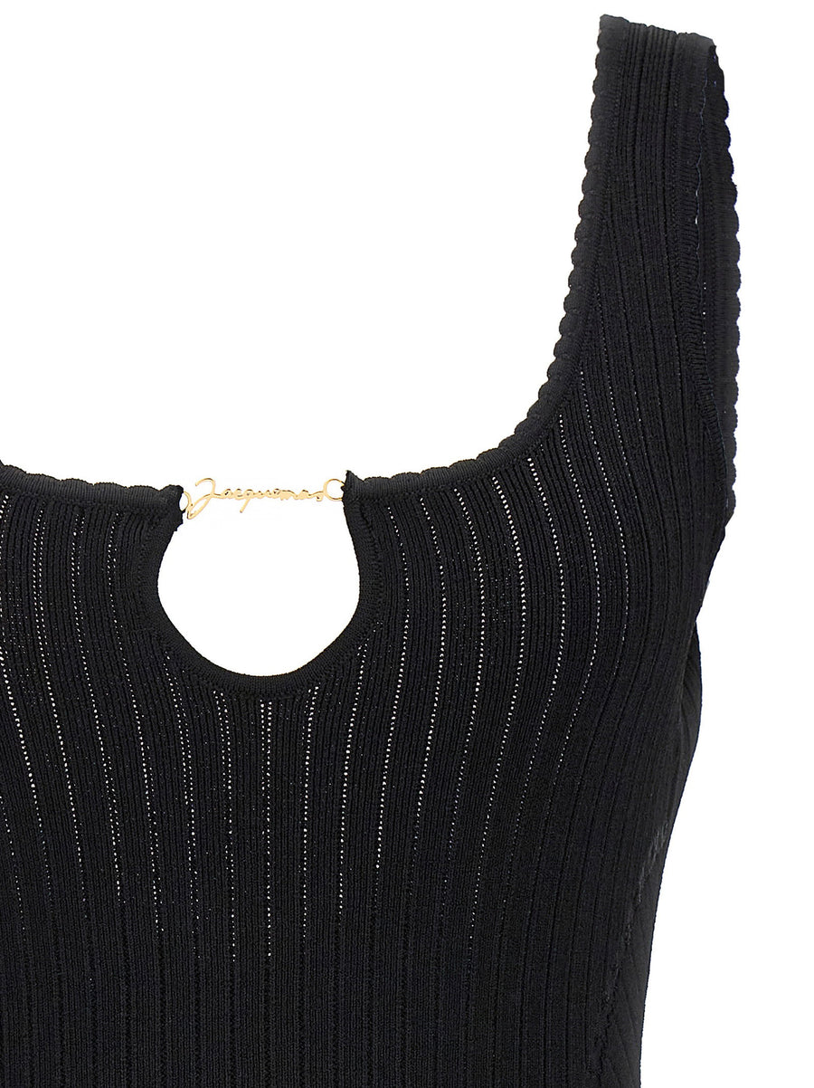 Jacquemus La Mini Robe Sierra Dress Black Ribbed Viscose Blend