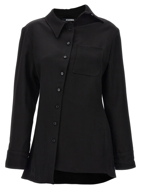 Jacquemus La Chemise Pablo Shirt For Women Asymmetric Black Viscose Blend Luxe Top With Button Closure