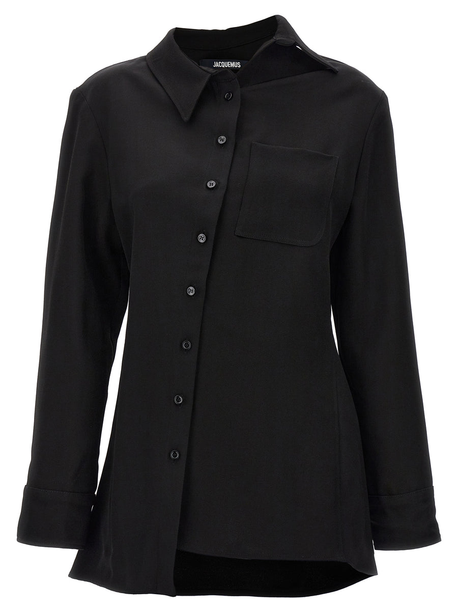Jacquemus La Chemise Pablo Shirt For Women Asymmetric Black Viscose Blend Luxe Top With Button Closure