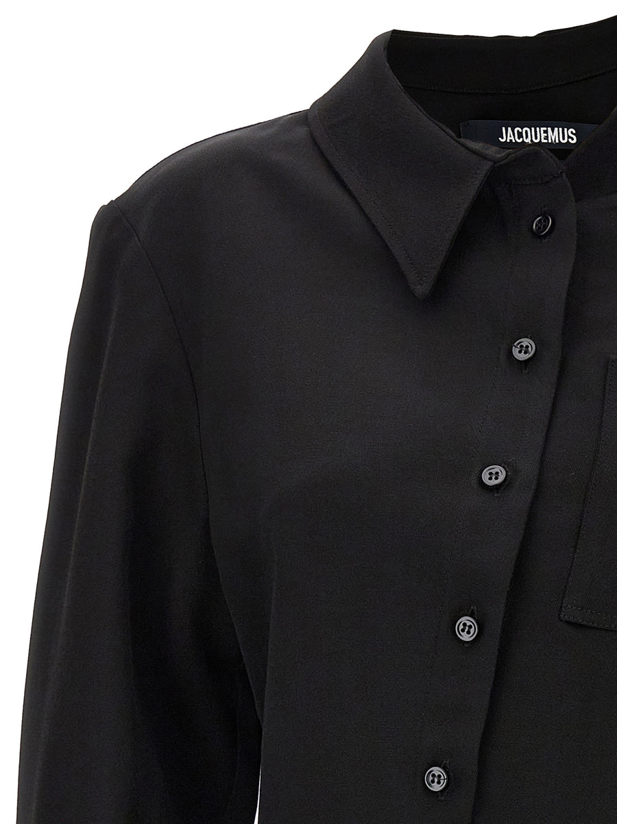 Jacquemus La Chemise Pablo Shirt For Women Asymmetric Black Viscose Blend Luxe Top With Button Closure
