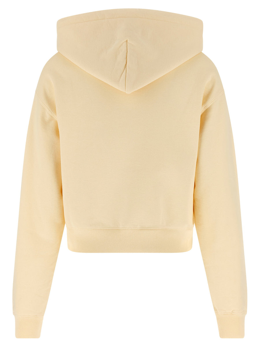 Jacquemus Cropped Grosgrain Hoodie For Women, Luxury 100 Percent Cotton Fleece Top With Dropped Shoulders