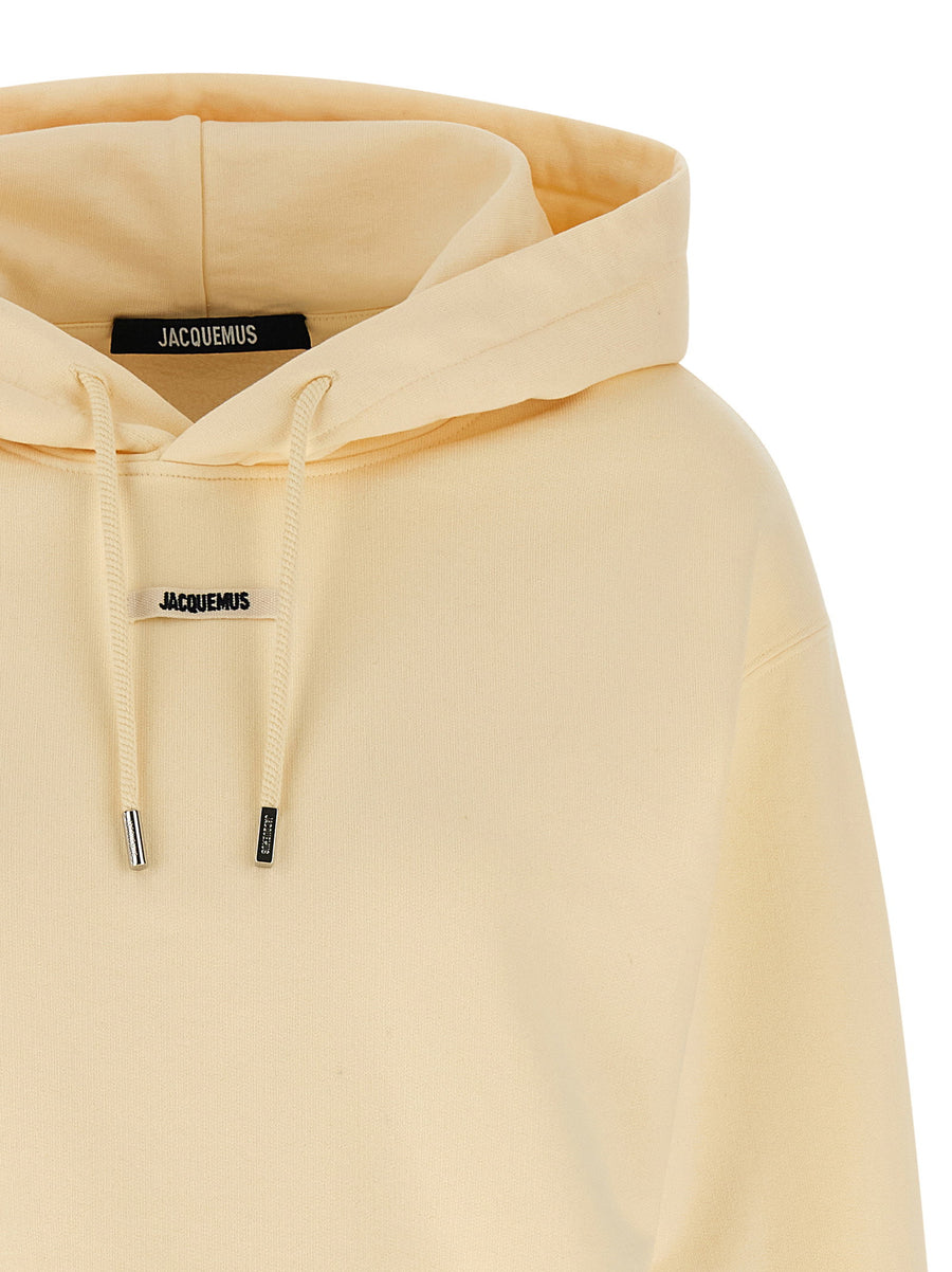 Jacquemus Cropped Grosgrain Hoodie For Women, Luxury 100 Percent Cotton Fleece Top With Dropped Shoulders