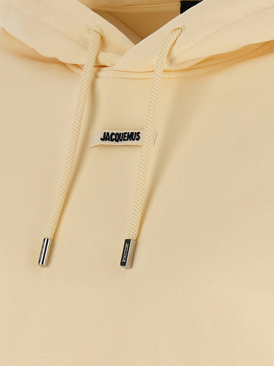 Jacquemus Cropped Grosgrain Hoodie For Women, Luxury 100 Percent Cotton Fleece Top With Dropped Shoulders