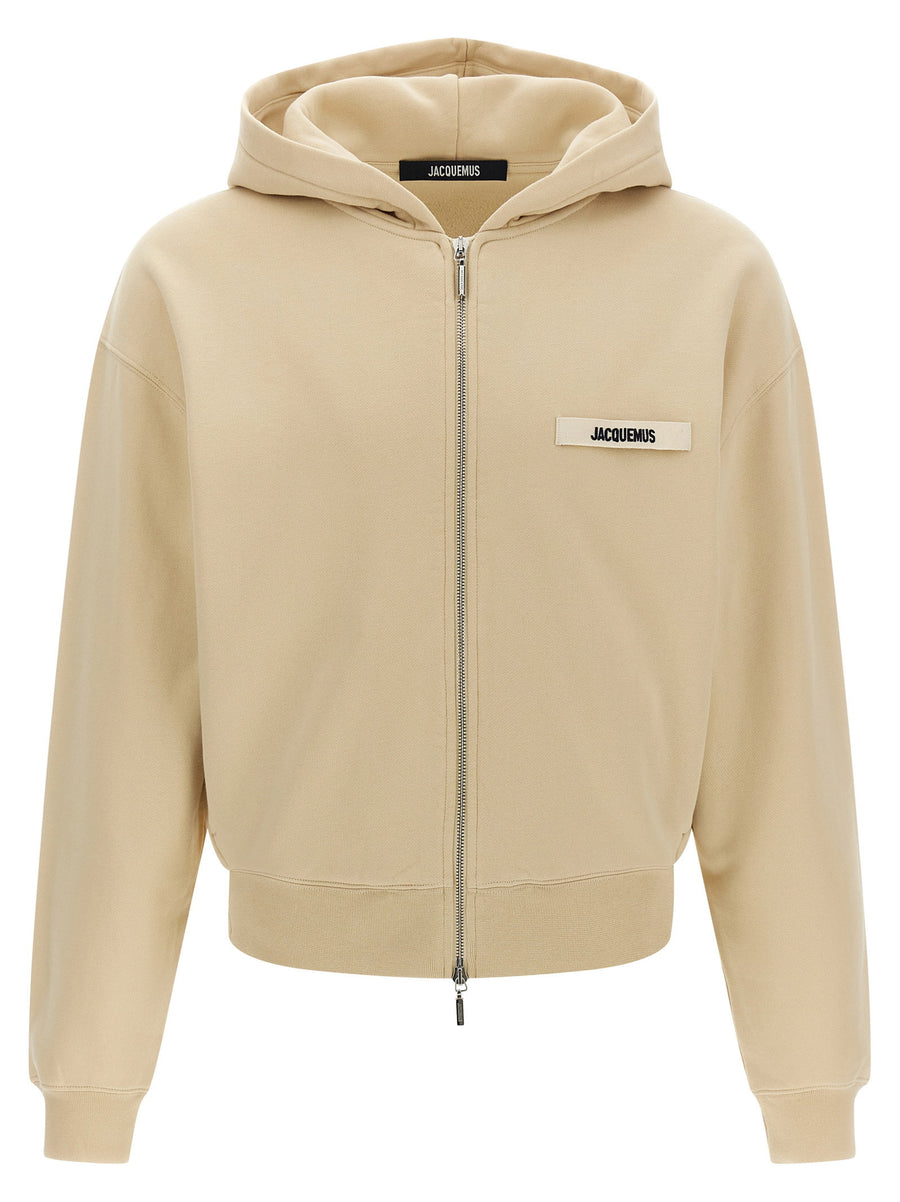 Jacquemus Le Hoodie Grip Gros Grain Zip Hoodie Beige 100 Percent Cotton