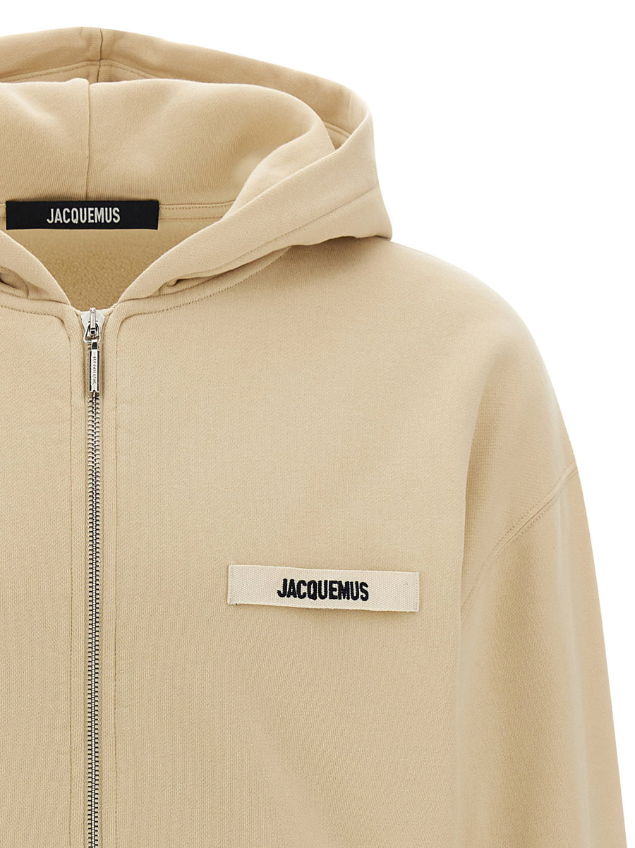 Jacquemus Le Hoodie Grip Gros Grain Zip Hoodie Beige 100 Percent Cotton