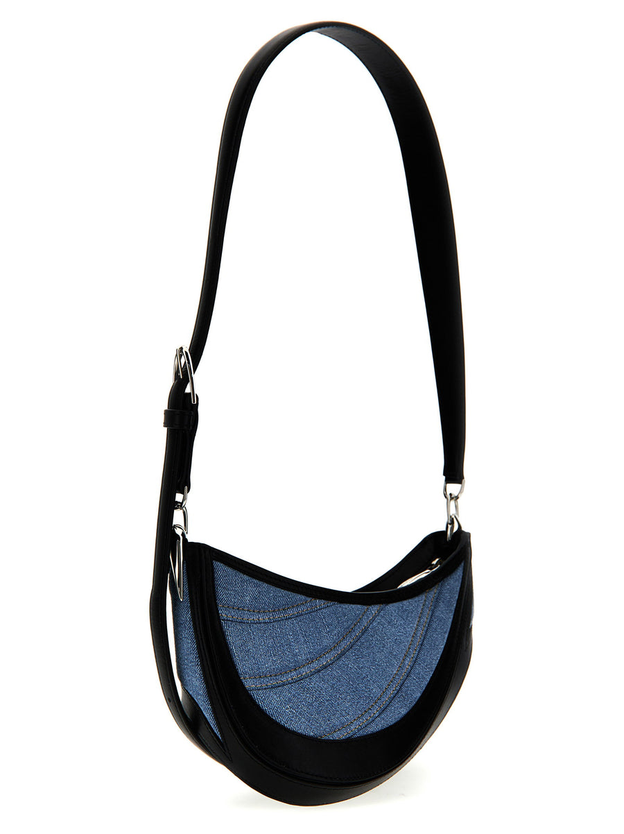 Mugler Denim Spiral Curve 01 Shoulder Bag For Women Sculptural Denim Detail Multicolor Calfskin Leather Zip Closure