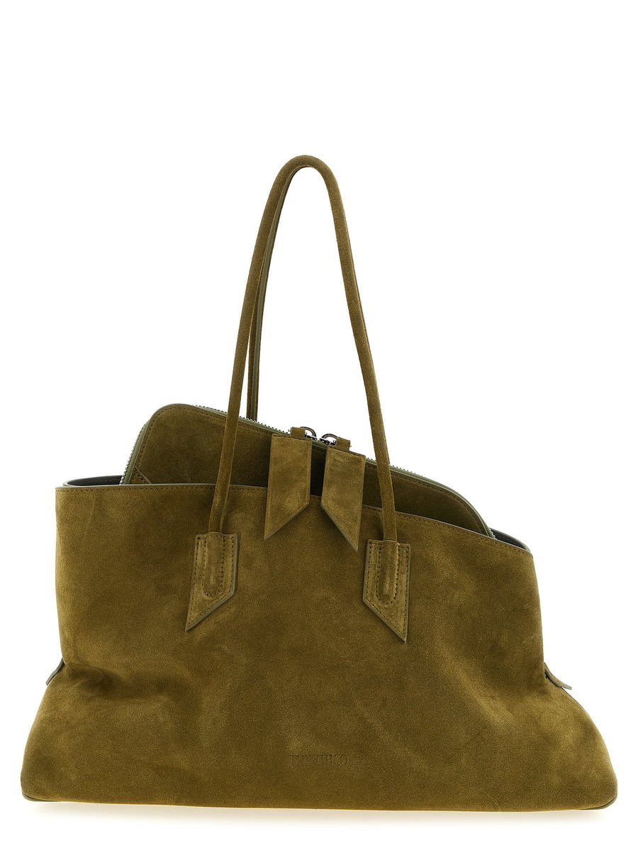 The Attico La Passeggiata Medium Shoulder Bag in Olive Green Suede