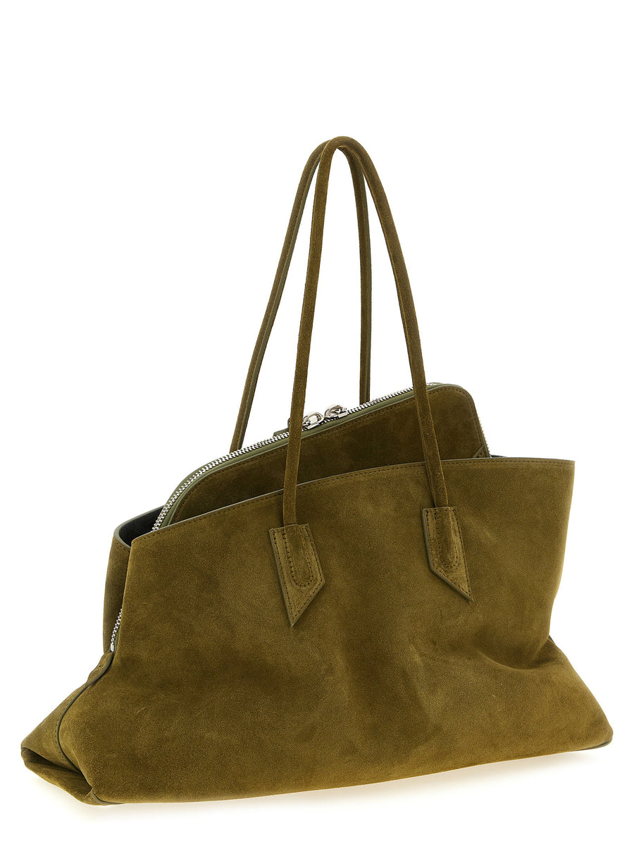 The Attico La Passeggiata Medium Shoulder Bag in Olive Green Suede