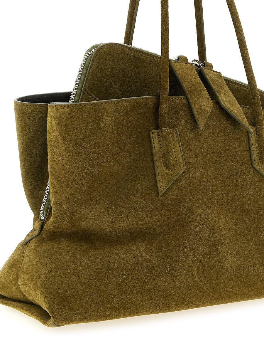 The Attico La Passeggiata Medium Shoulder Bag in Olive Green Suede