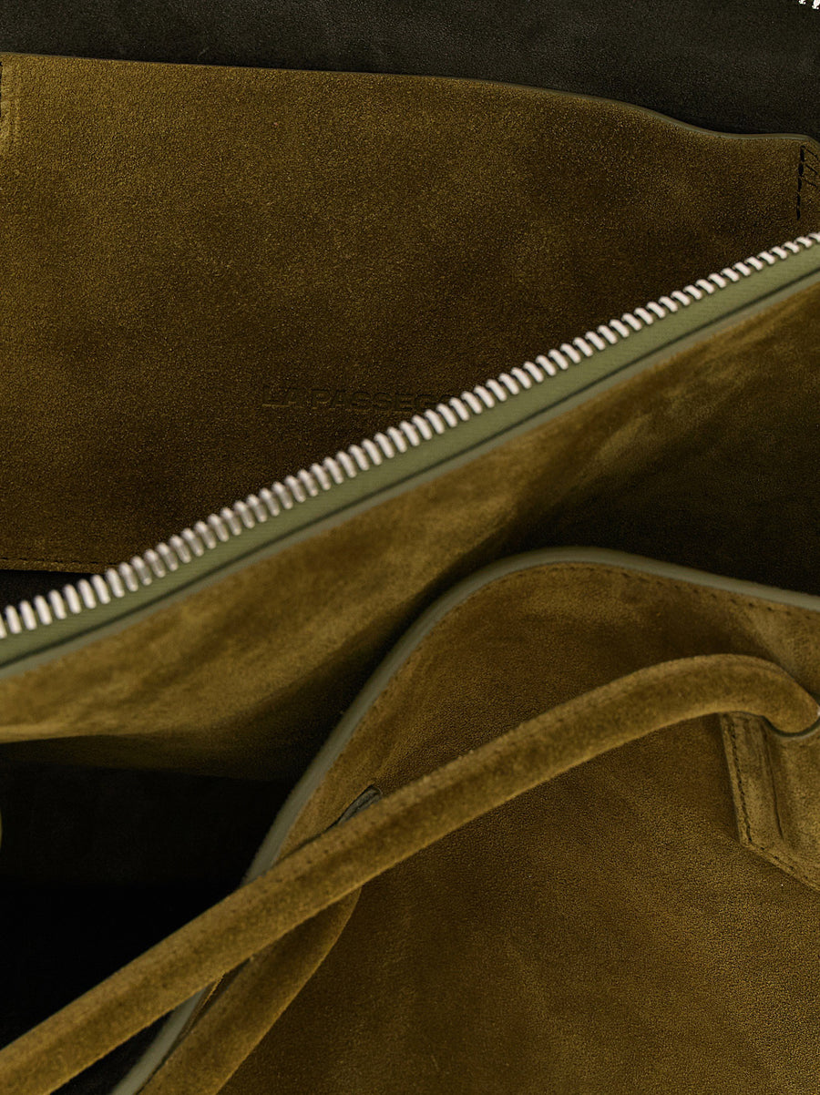 The Attico La Passeggiata Medium Shoulder Bag in Olive Green Suede