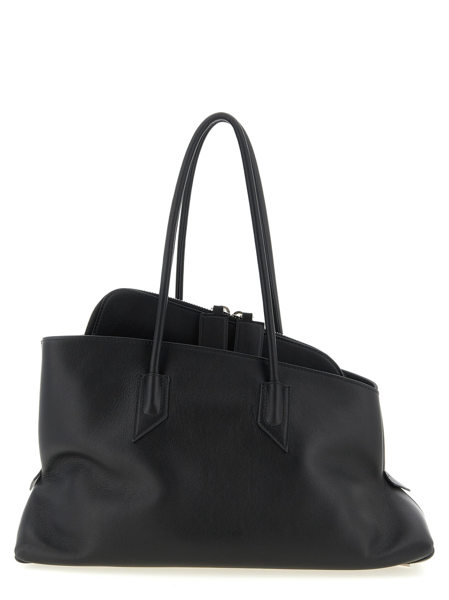The Attico La Passeggiata Medium Shoulder Bag Black Calfskin Top Zip Structured Silhouette For Women Luxury Day Bag