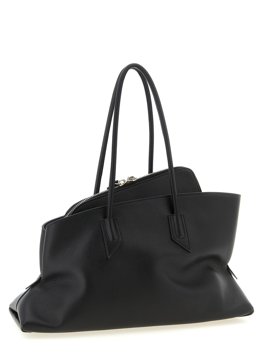 The Attico La Passeggiata Medium Shoulder Bag Black Calfskin Top Zip Structured Silhouette For Women Luxury Day Bag