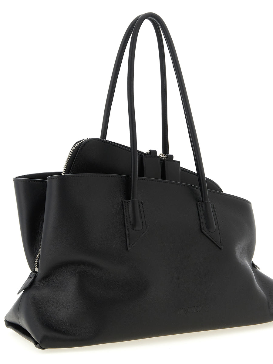 The Attico La Passeggiata Medium Shoulder Bag Black Calfskin Top Zip Structured Silhouette For Women Luxury Day Bag