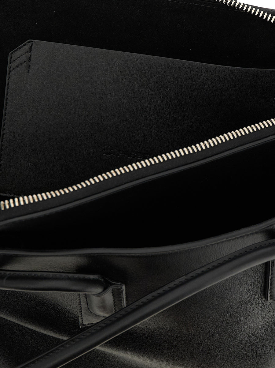 The Attico La Passeggiata Medium Shoulder Bag Black Calfskin Top Zip Structured Silhouette For Women Luxury Day Bag