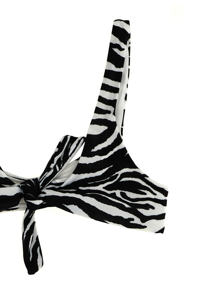 The Attico Estate Meravigliosa Bikini White Black Animalier Print Triangle Top Front Knot High Cut Bottoms For Women