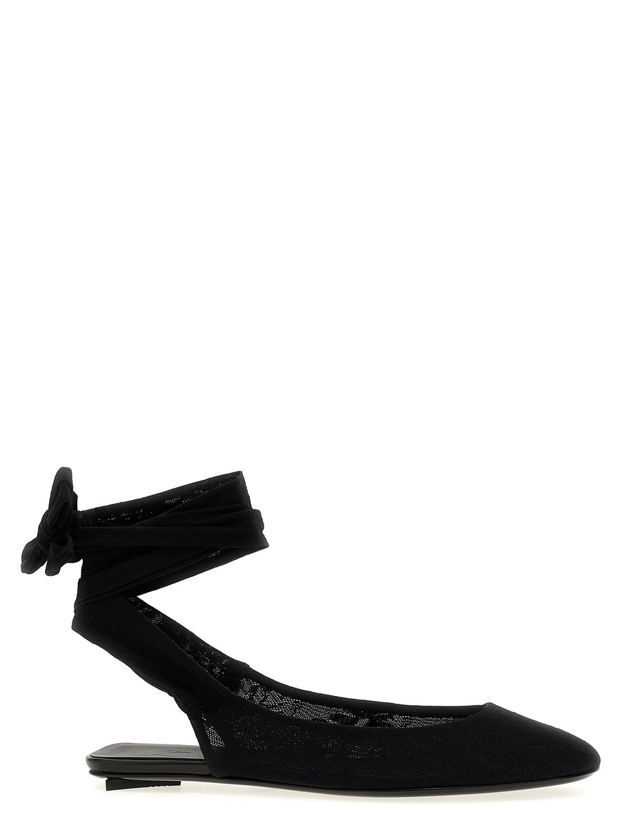 The Attico Cloe Ballet Flats Ankle Bow Black Fabric Upper Leather Sole For Women Versatile Day To Night