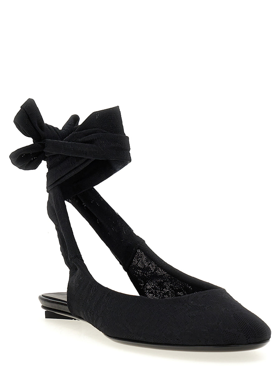 The Attico Cloe Ballet Flats Ankle Bow Black Fabric Upper Leather Sole For Women Versatile Day To Night
