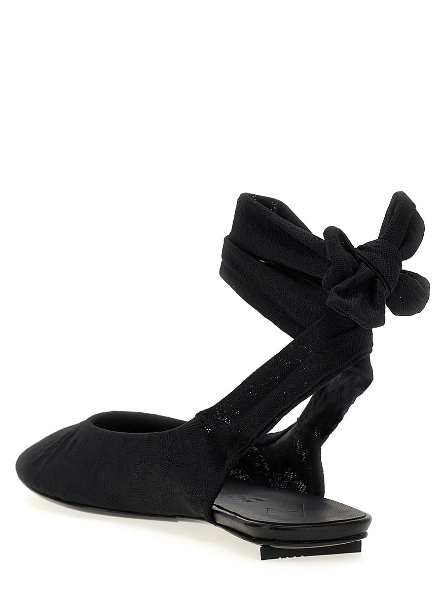 The Attico Cloe Ballet Flats Ankle Bow Black Fabric Upper Leather Sole For Women Versatile Day To Night