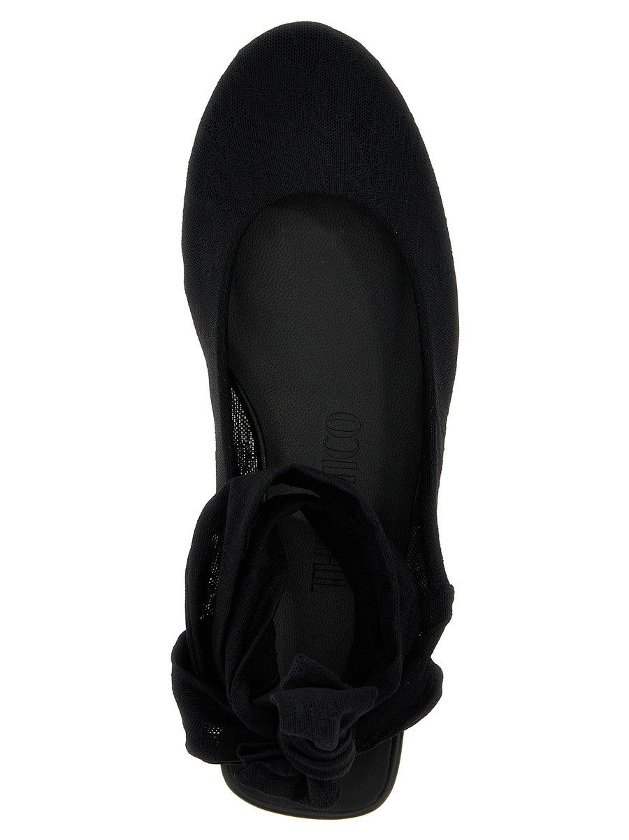 The Attico Cloe Ballet Flats Ankle Bow Black Fabric Upper Leather Sole For Women Versatile Day To Night
