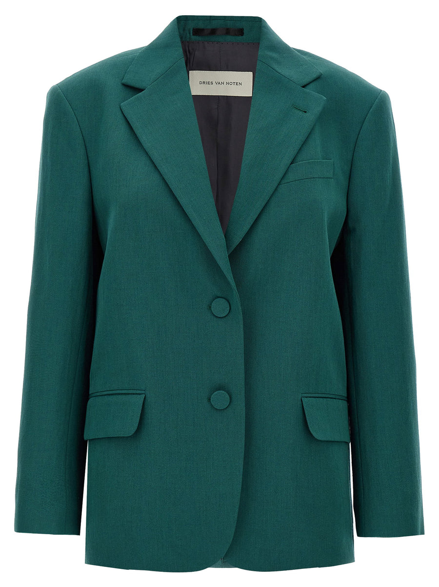Dries Van Noten Birdy Blazer For Women Green Wool Blend With Mirror Lapels Tailored Desk To Dinner