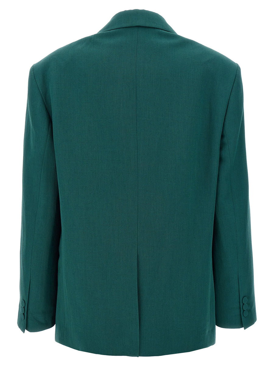 Dries Van Noten Birdy Blazer For Women Green Wool Blend With Mirror Lapels Tailored Desk To Dinner