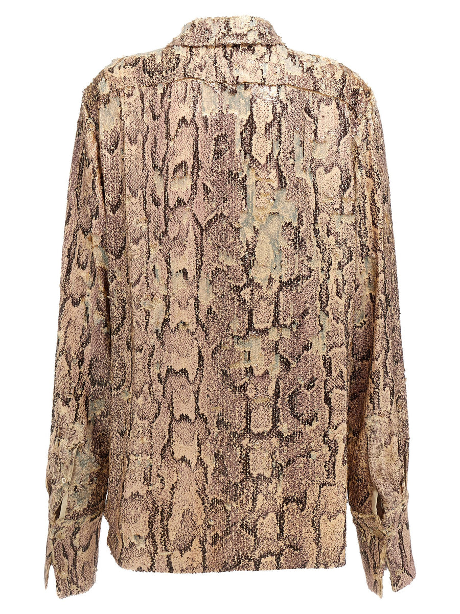 Dries Van Noten Celina Bis Shirt For Women Pink Viscose With Snake Print Sequin Embroidery