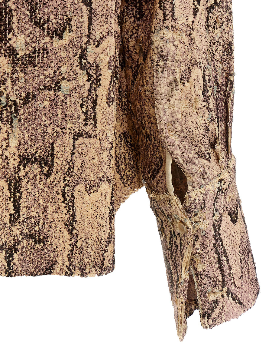 Dries Van Noten Celina Bis Shirt For Women Pink Viscose With Snake Print Sequin Embroidery