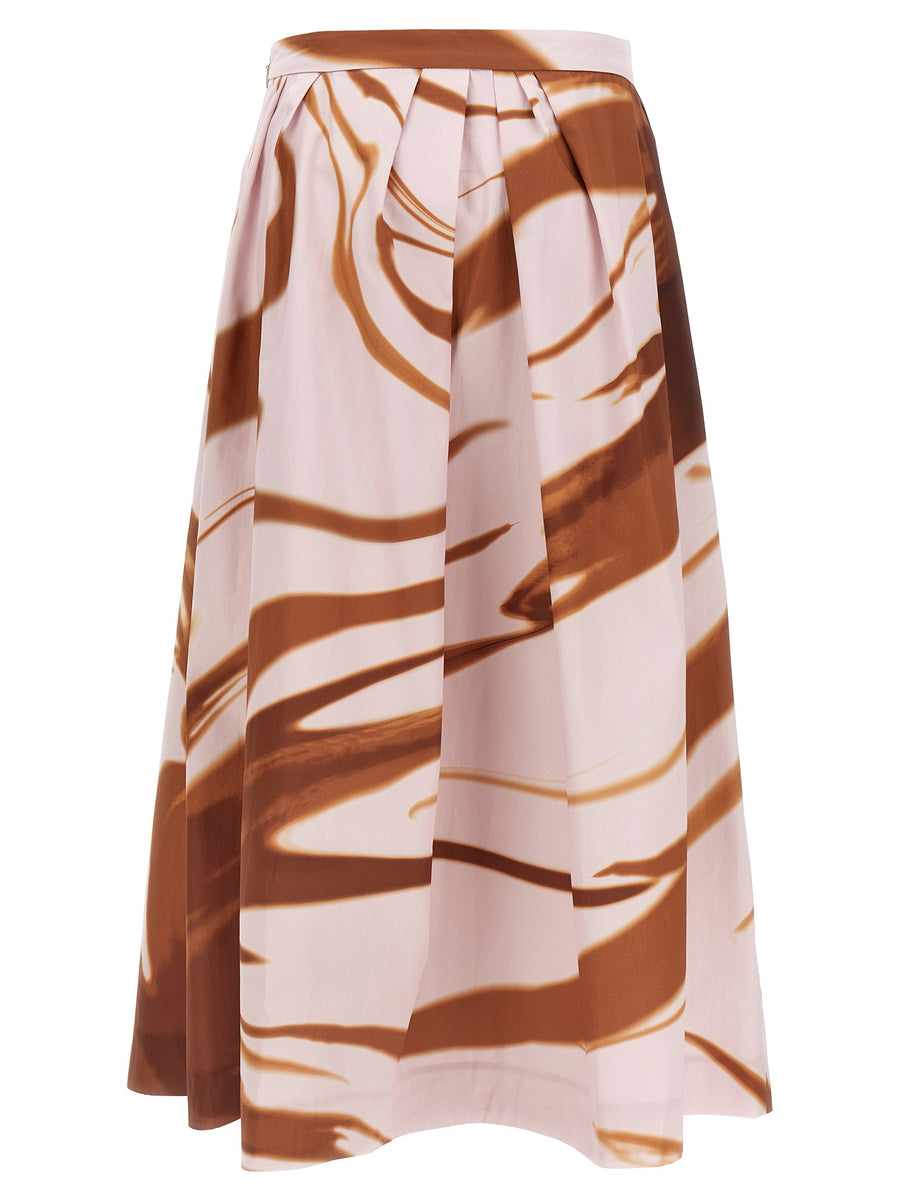 Dries Van Noten Soni Midi Skirt Multicolor Cotton Poplin With Front Back Pleats Pockets Side Zip For Women SS25