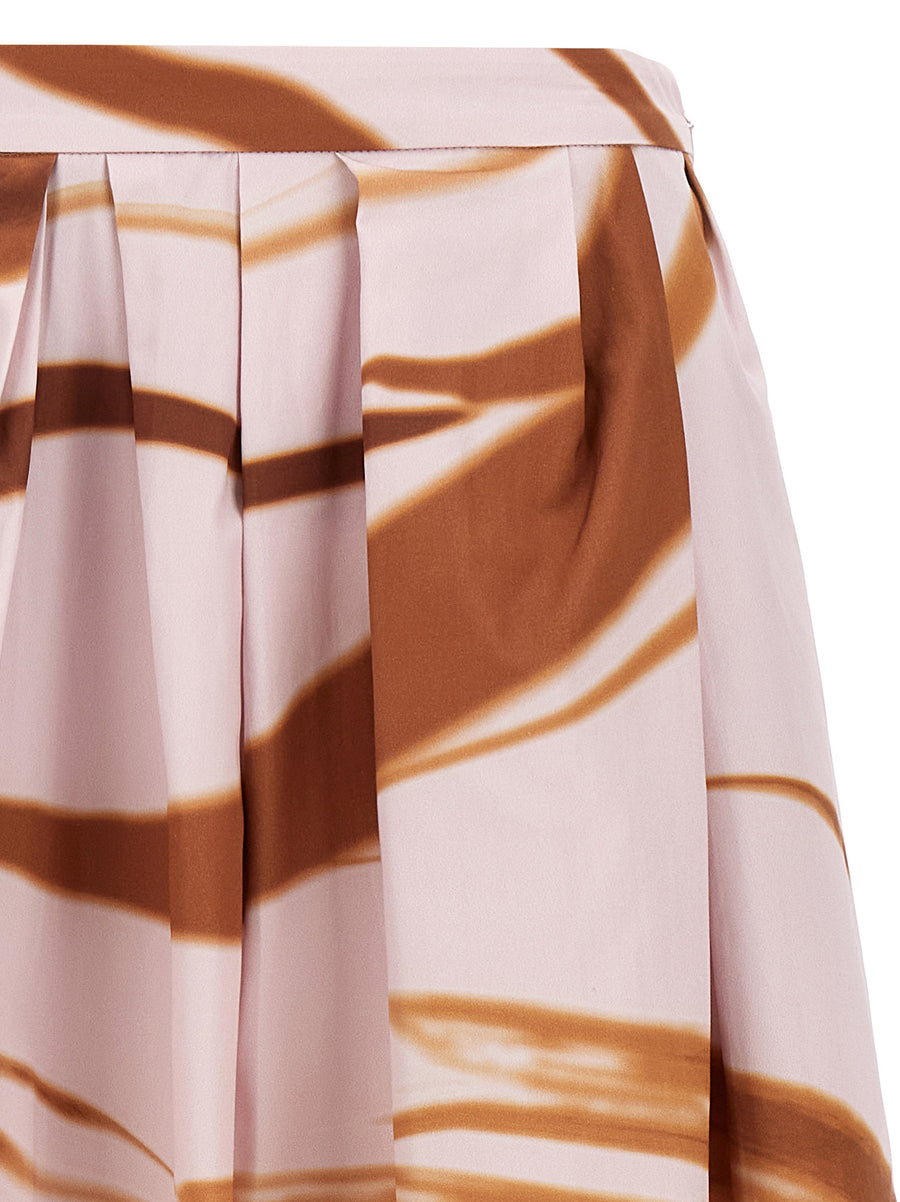 Dries Van Noten Soni Midi Skirt Multicolor Cotton Poplin With Front Back Pleats Pockets Side Zip For Women SS25