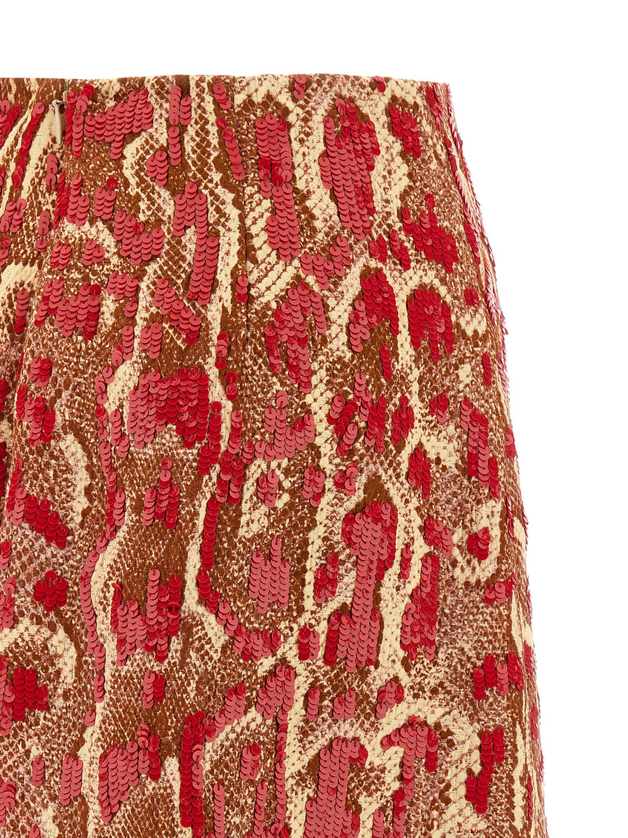 Dries Van Noten Shera Bis Skirt Luxe Multicolor Sequined Midi With Snake Print For Fashion Forward Women
