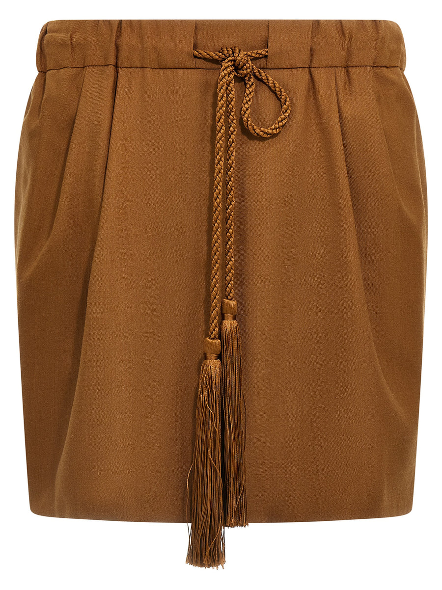 Max Mara Tabarin Skirt For Women Premium Luxury Wool Mohair Silk Blend Elastic Drawstring Waist Pockets