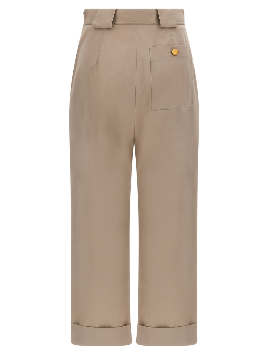Max Mara Palio Beige High Waisted Cotton Gabardine Trousers With Turn Up Hem