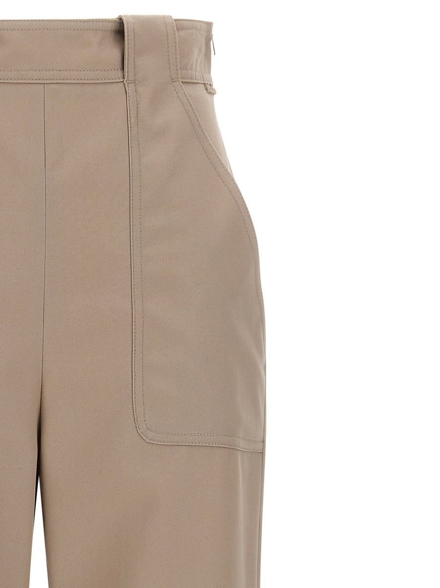 Max Mara Palio Beige High Waisted Cotton Gabardine Trousers With Turn Up Hem