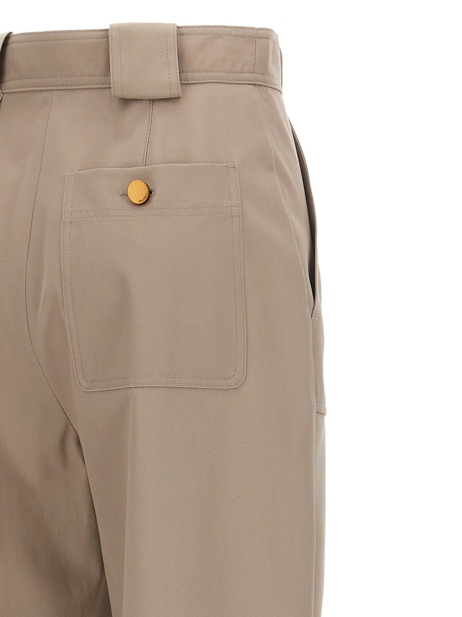 Max Mara Palio Beige High Waisted Cotton Gabardine Trousers With Turn Up Hem