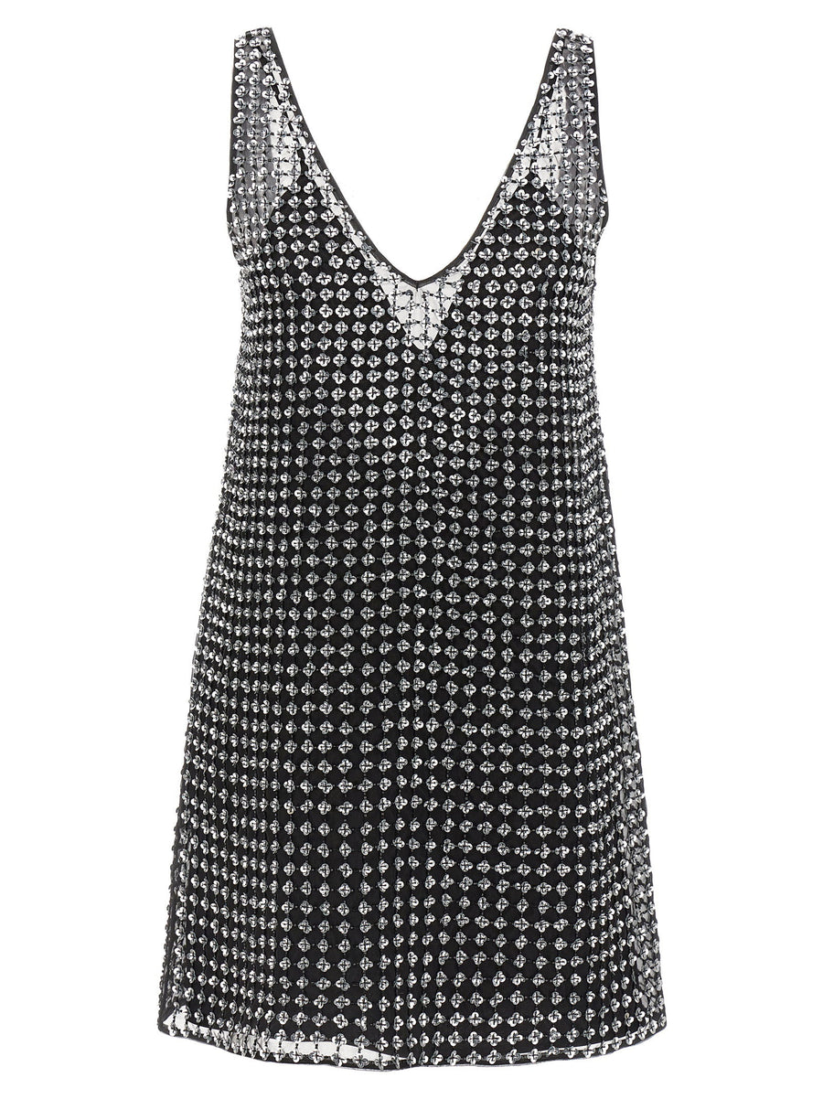 Max Mara Rita Dress Black Silk Organza Minidress With Floral Embroidered Sequins And V Neck For Women