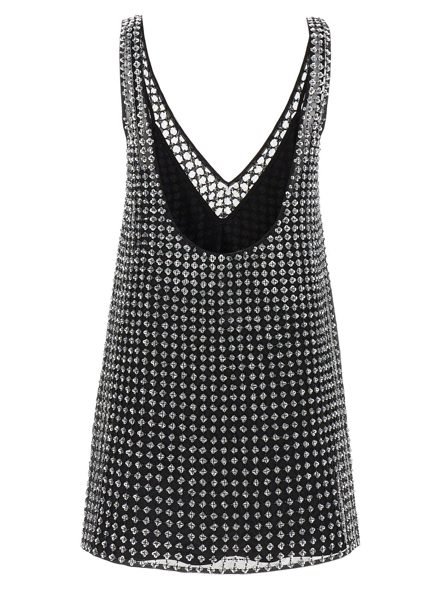 Max Mara Rita Dress Black Silk Organza Minidress With Floral Embroidered Sequins And V Neck For Women