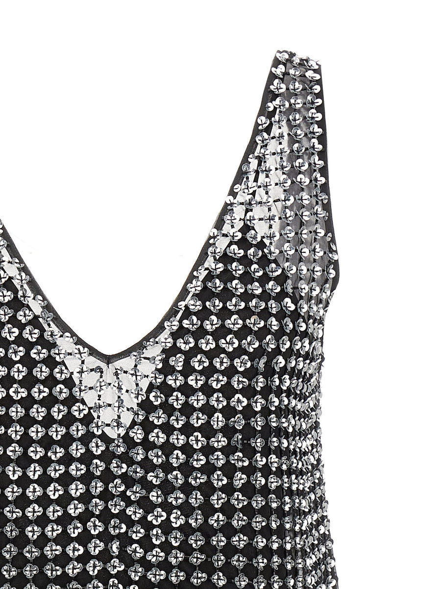 Max Mara Rita Dress Black Silk Organza Minidress With Floral Embroidered Sequins And V Neck For Women