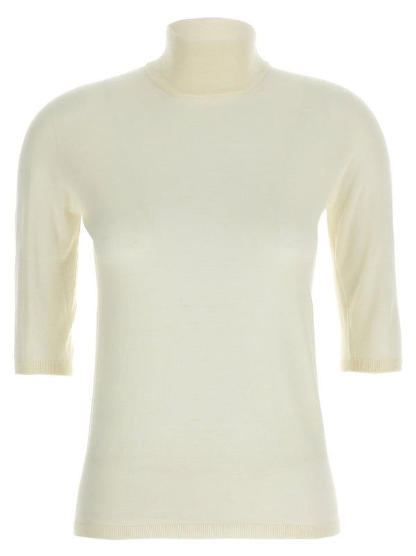 Max Mara Cecina Turtleneck Luxe Virgin Wool Sweater For Women In White High Neck Three Quarter Sleeves