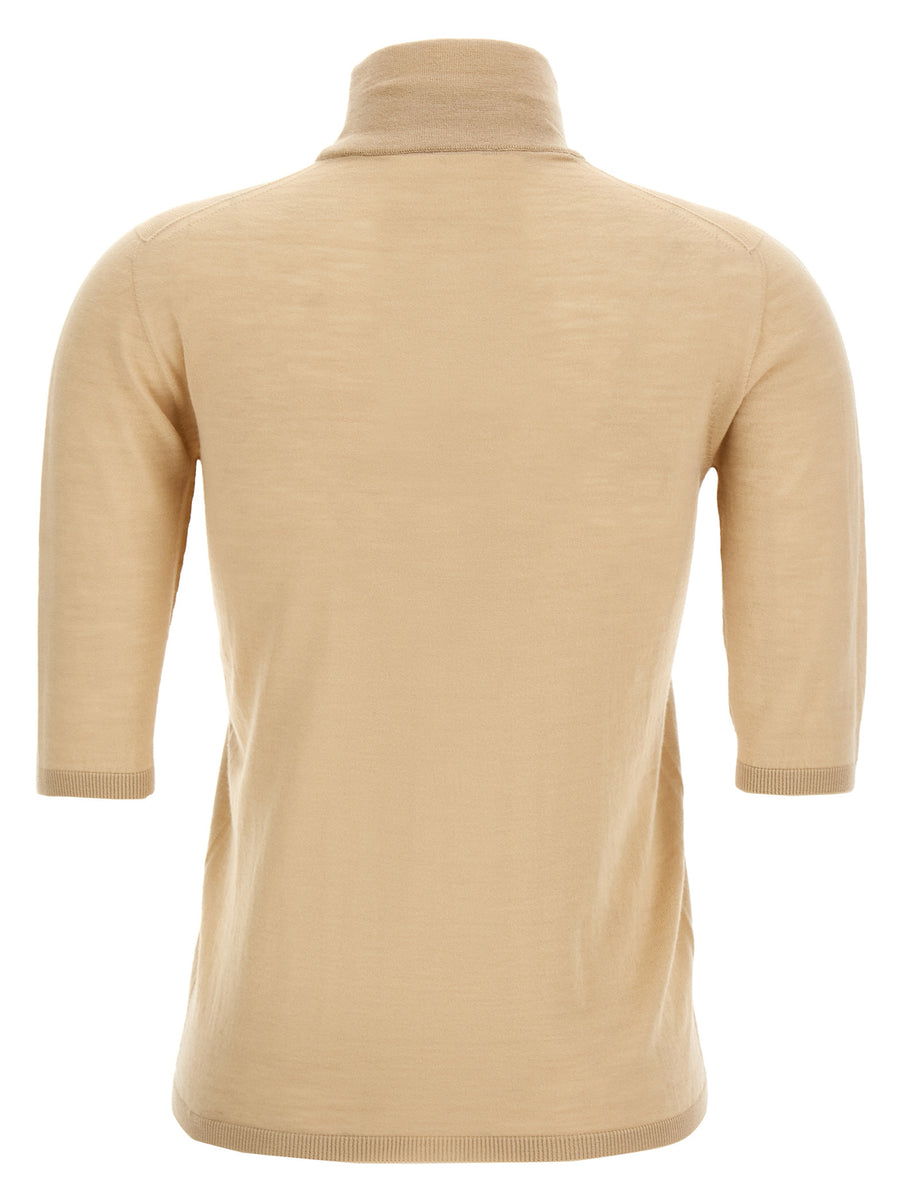 Turtleneck Wool Sweater Max Mara Cecina For Women, Shaved Virgin Wool Beige Luxury High Neck Knit