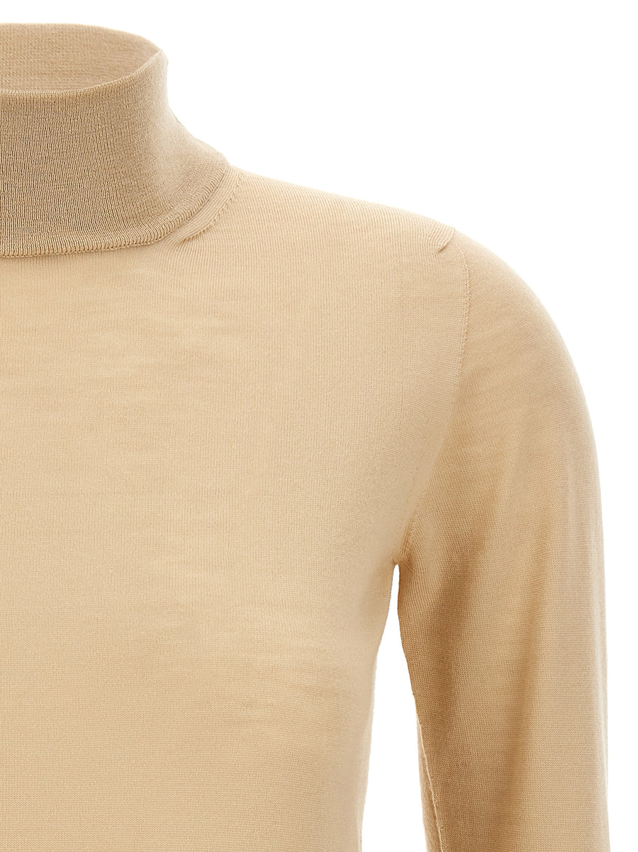 Turtleneck Wool Sweater Max Mara Cecina For Women, Shaved Virgin Wool Beige Luxury High Neck Knit