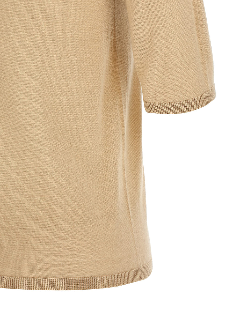 Turtleneck Wool Sweater Max Mara Cecina For Women, Shaved Virgin Wool Beige Luxury High Neck Knit