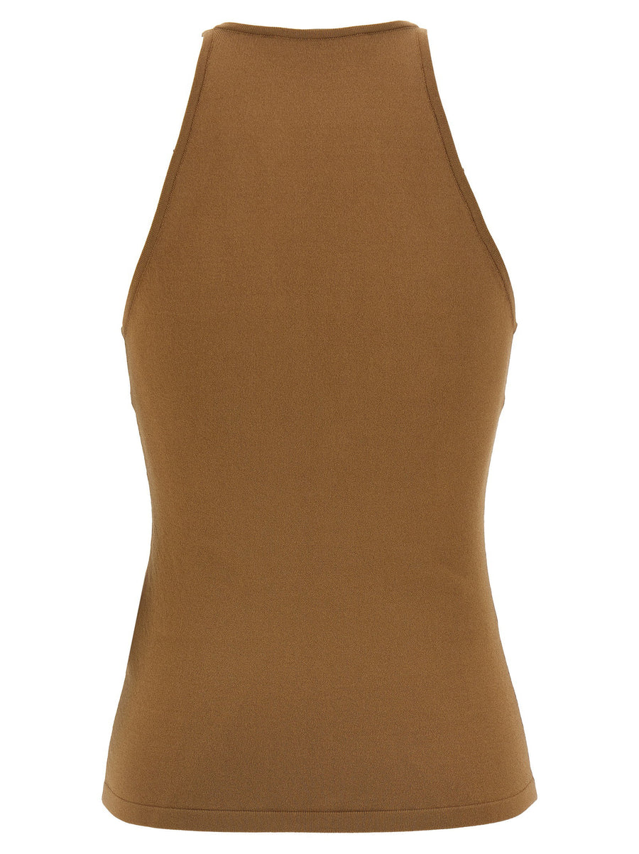 Max Mara Armida Brown V Neck Stretch Viscose Crepe Top