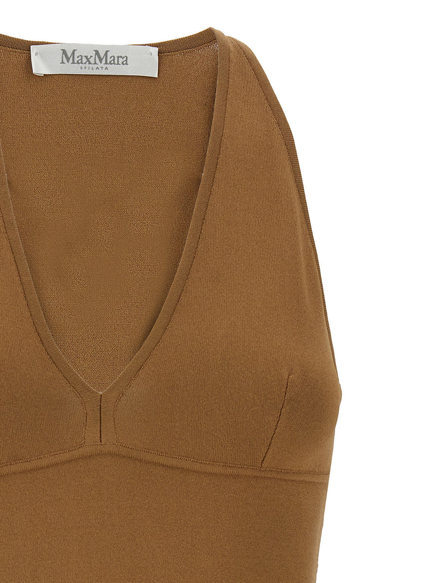 Max Mara Armida Brown V Neck Stretch Viscose Crepe Top
