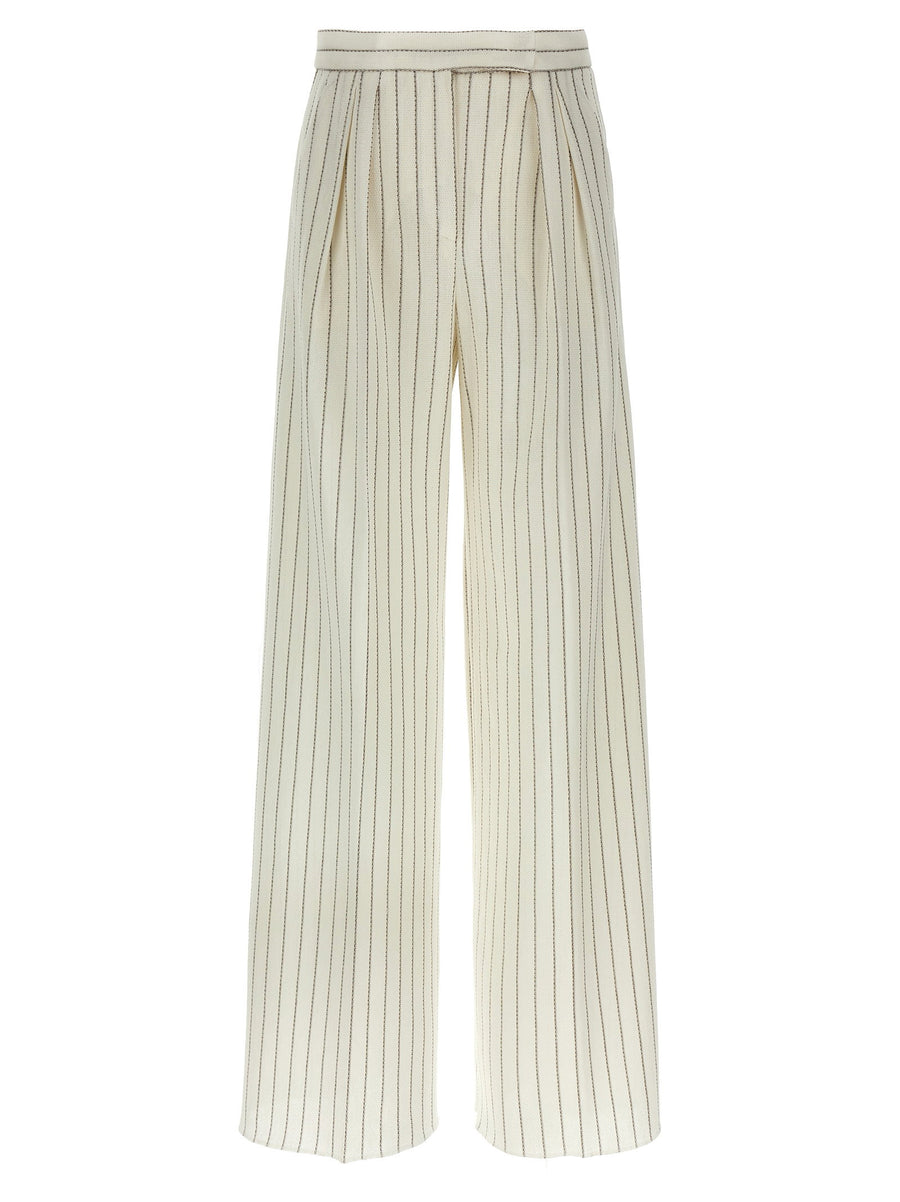 Max Mara Clarion White Cotton Linen Wide Leg Pants For Women Luxe Office Ready Smart Casual